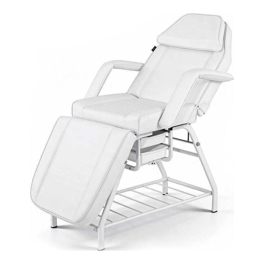 Poltrona estetica, rivestita in PVC colore bianco.