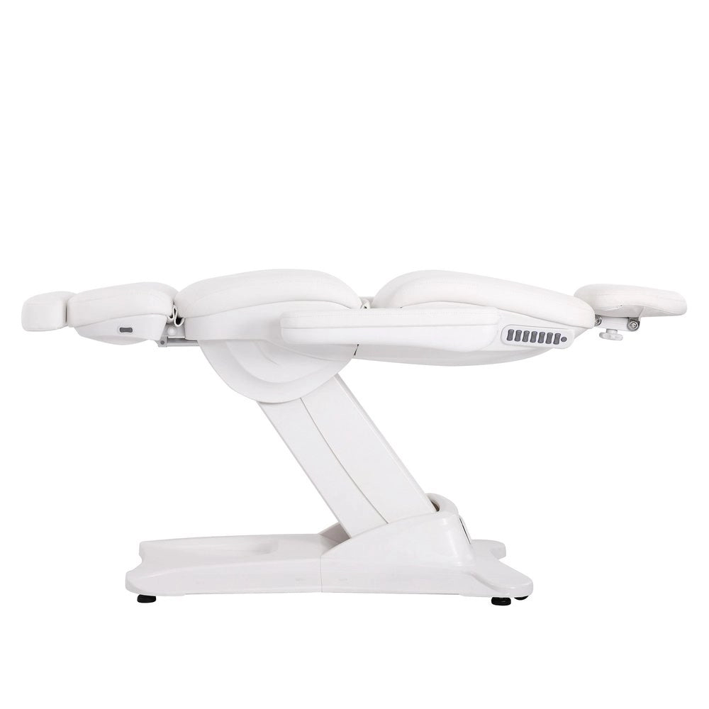 Poltrona elettrica estetica con 4 motori, rivestita in PU colore bianco.