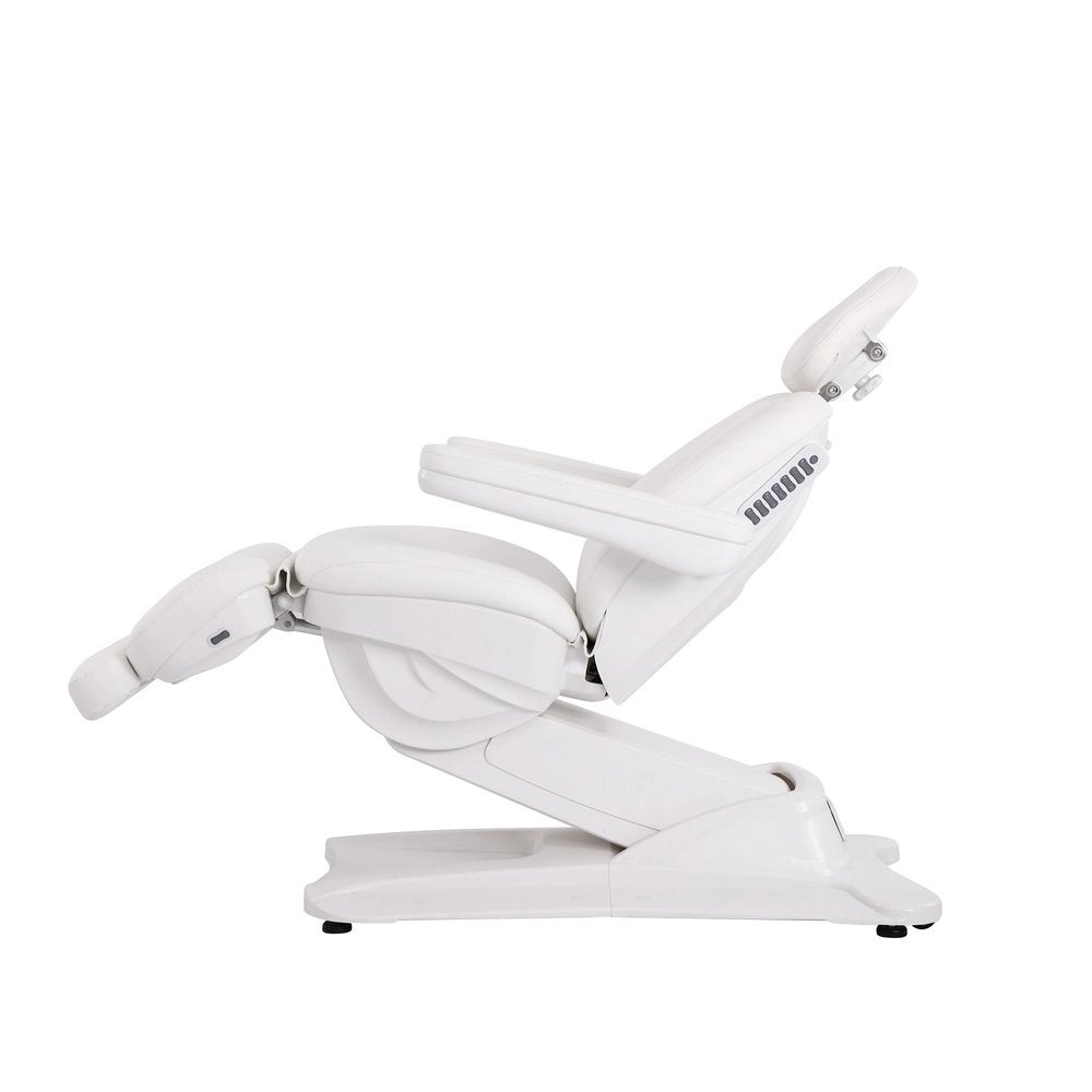 Poltrona elettrica estetica con 4 motori, rivestita in PU colore bianco.