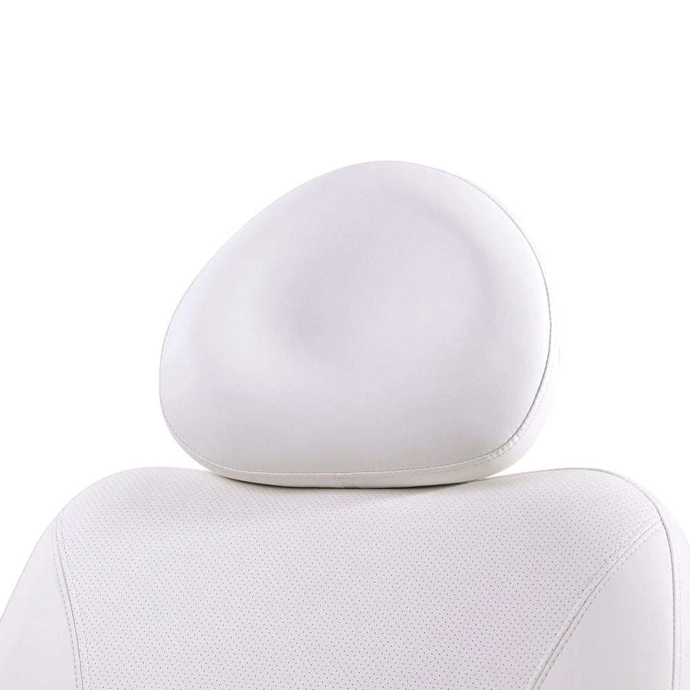 Poltrona elettrica per estetica con 4 motori indipendenti, rivestita in PU colore bianco, dotata di sistema di riscaldamento.