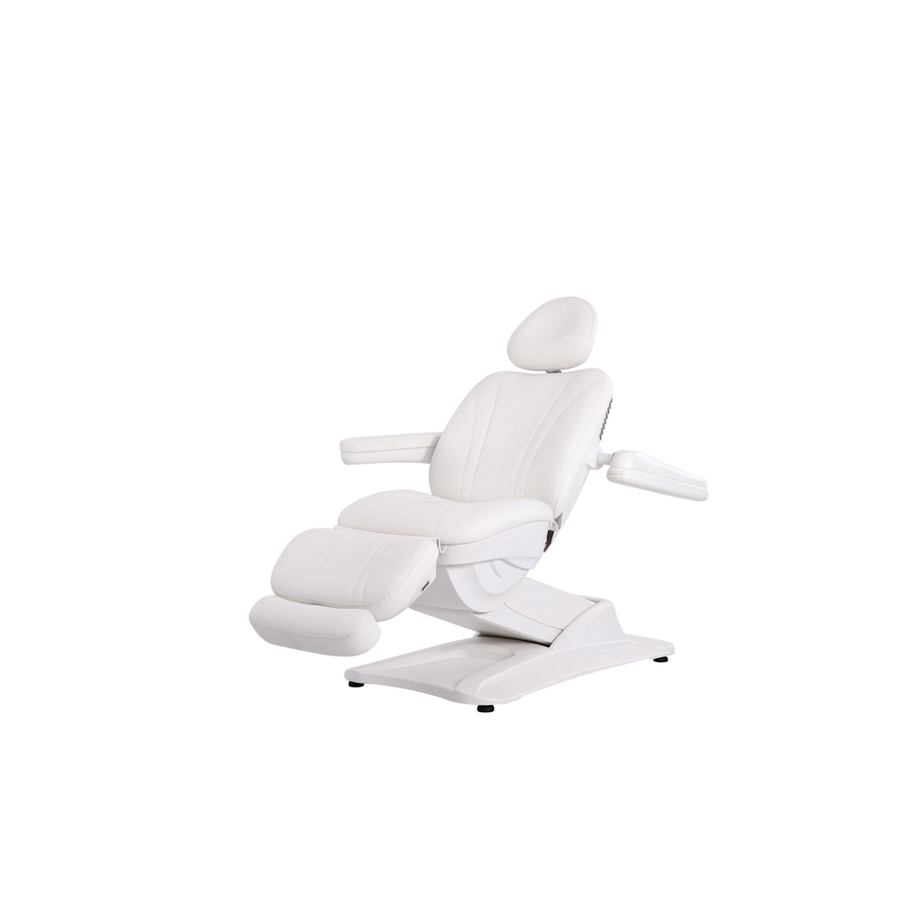 Poltrona elettrica estetica con 4 motori, rivestita in PU colore bianco.